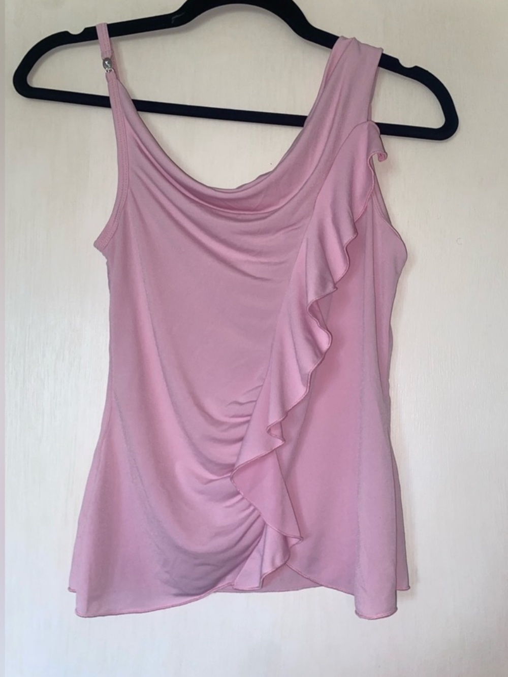 Vintage 90s Y2K pink asymmetrical ruffle cowl neck tank top Size Medium